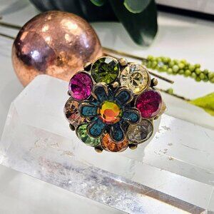 Vintage Michal Negrin Swarovski Floral RIng